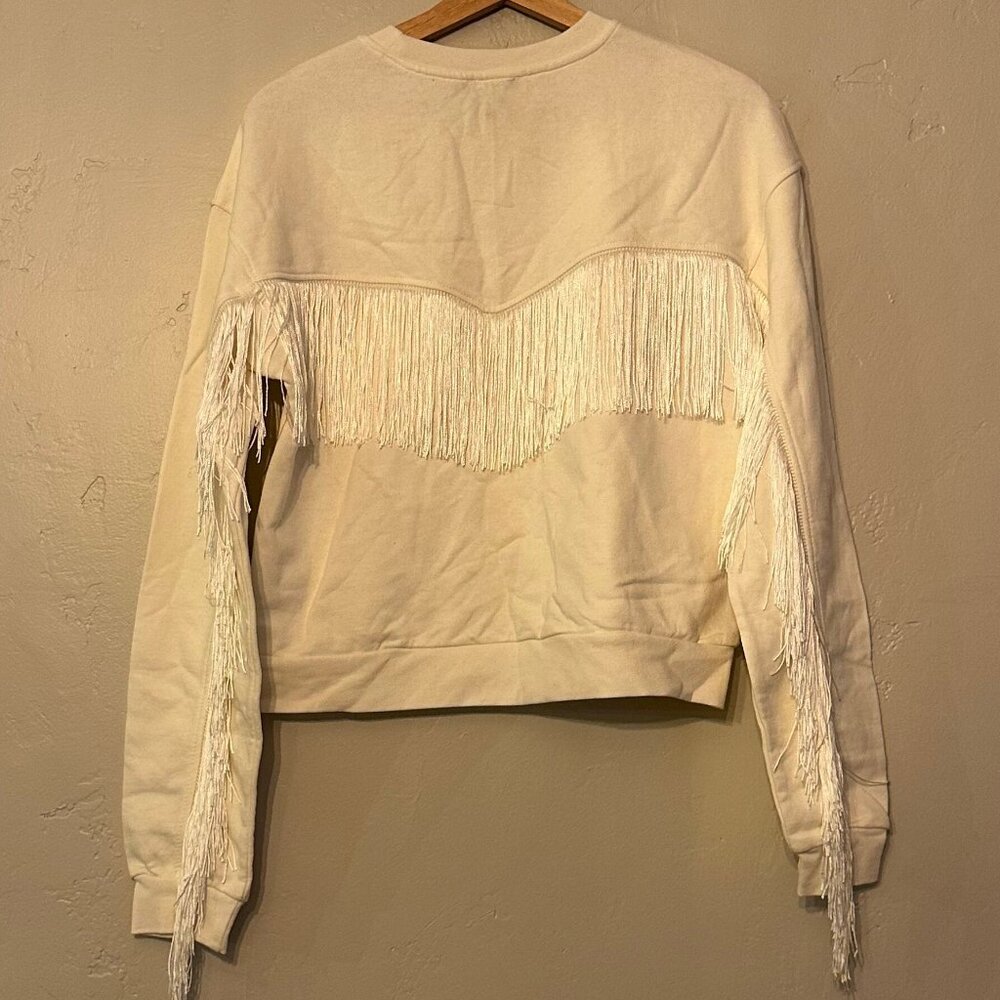 Nastygal White Fringe Crewneck Size Small